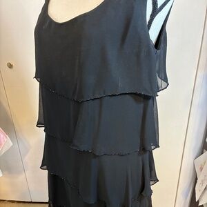 Black Cocktail Tiered Dress by Patra, Beaded Sleeveless, Floucy Dress, Size 12.
